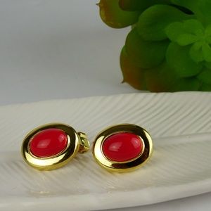 Vintage Red & Gold Clip On Earrings